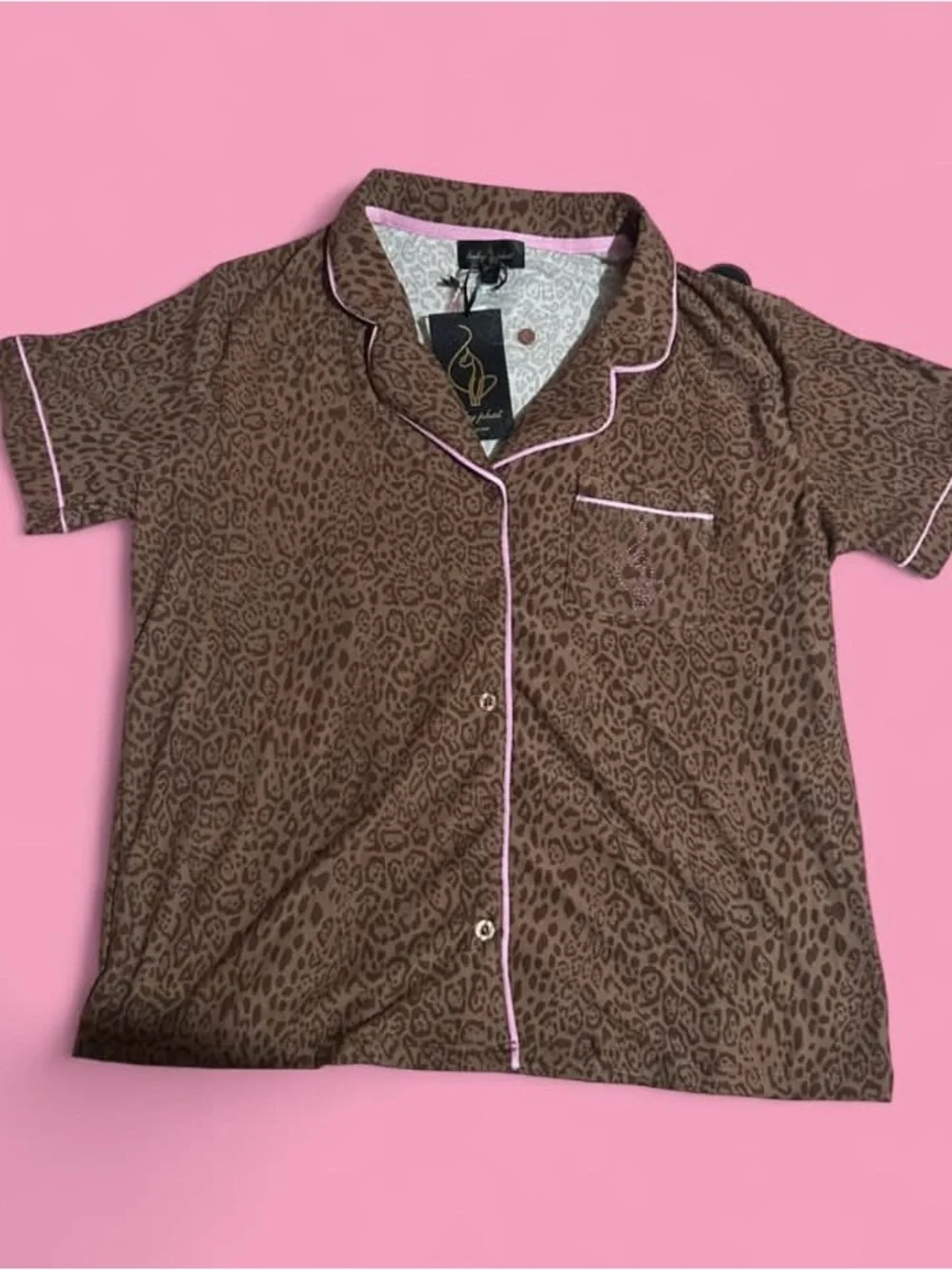 Baby Phat Brown Leopard Short Pajama Set with Pink Trim